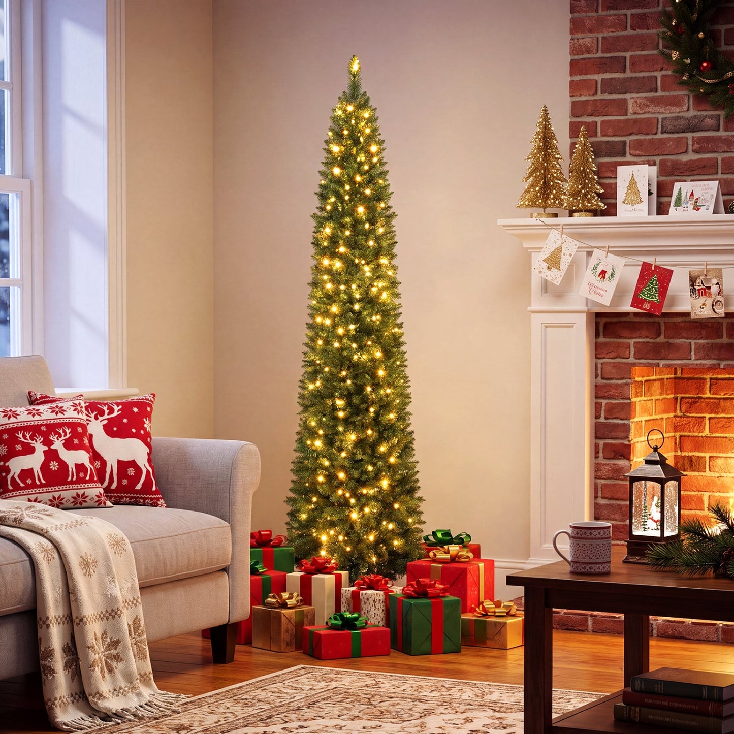6 FT Pre-Lit Pencil Christmas Tree with 180 Warm White LEDs