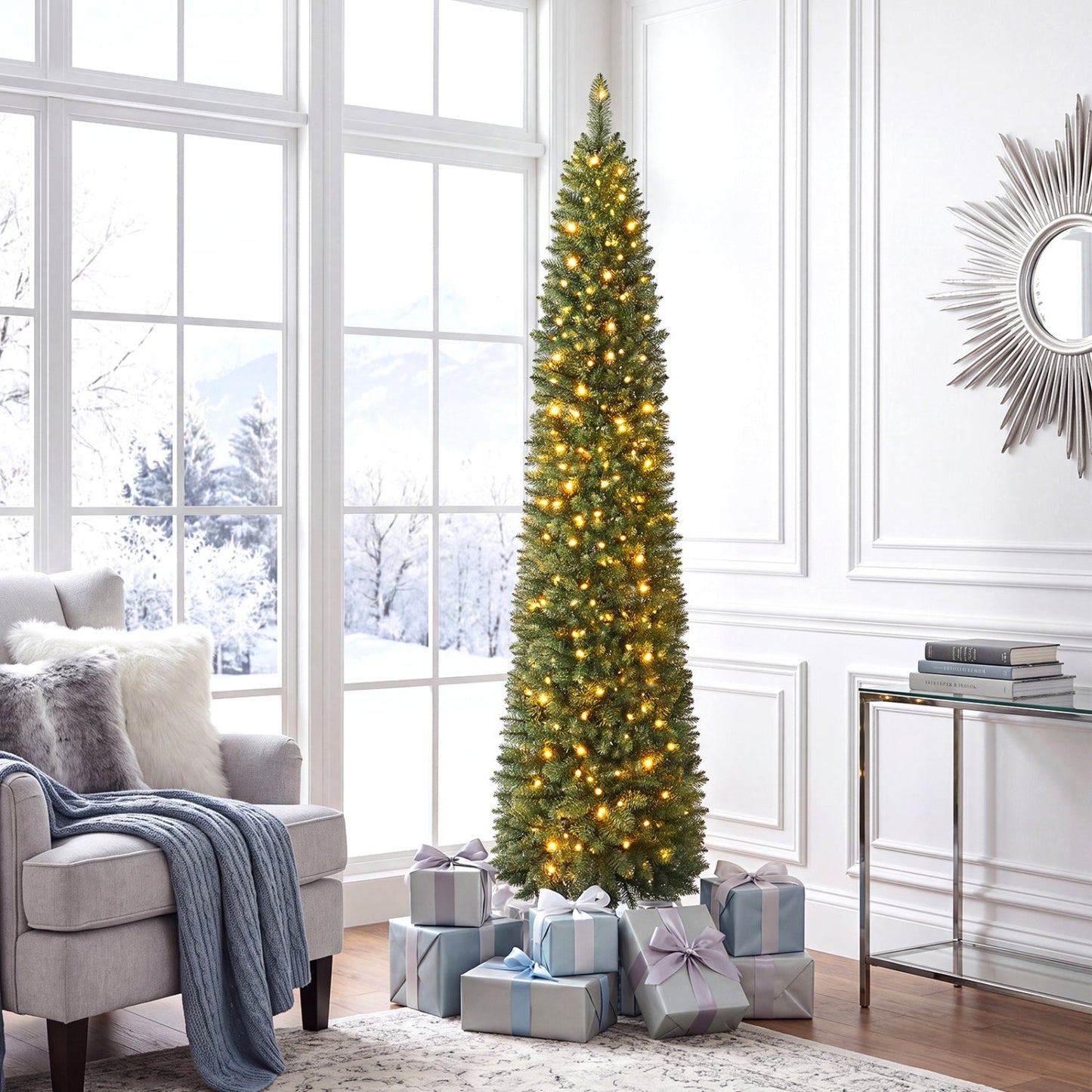 6 FT Pre-Lit Pencil Christmas Tree with 180 Warm White LEDs