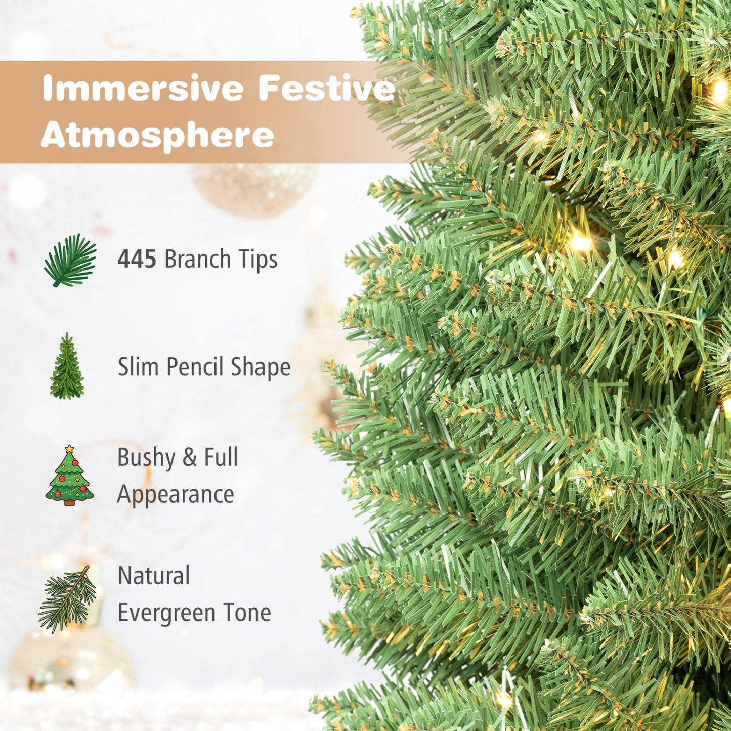 6 FT Pre-Lit Pencil Christmas Tree with 180 Warm White LEDs