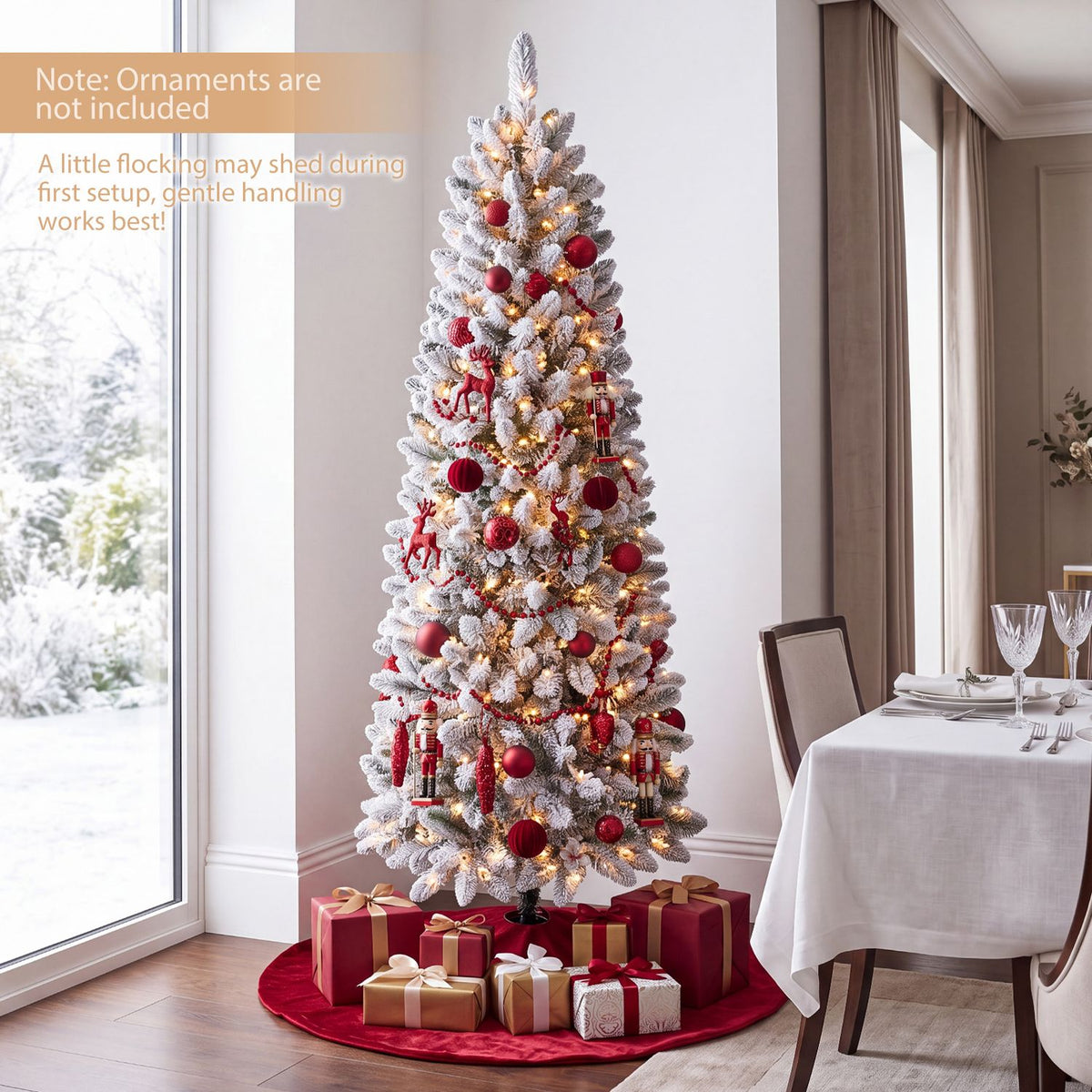 7.5 FT Pre-lit Snow-Flocked Christmas Tree with RGB Lights
