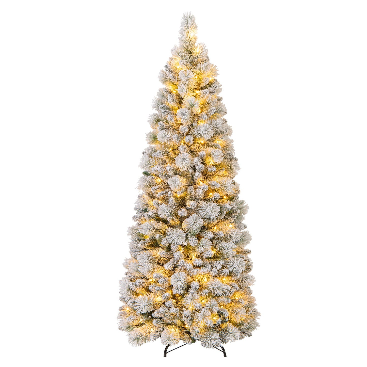 7 Feet Flocked Christmas Tree with Pine Needles and LED Lights