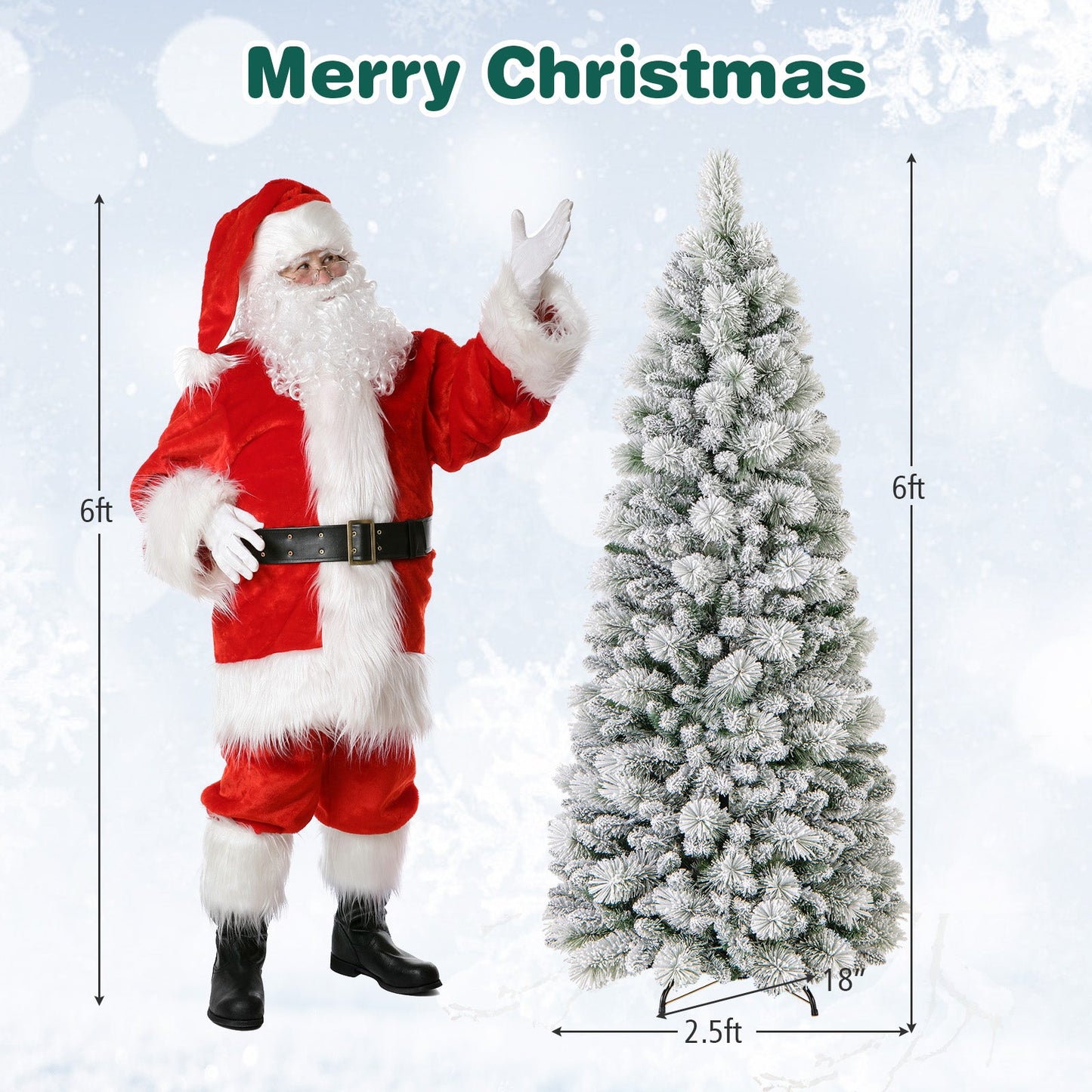 7 Feet Flocked Christmas Tree with Pine Needles and LED Lights