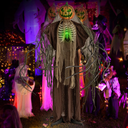 6 Feet Halloween Animatronics Light Up Talking Ghost Pumpkin with Glowing Ribs and Moving Head