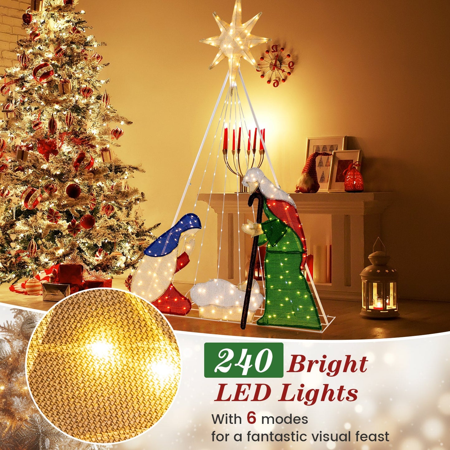 6 Feet Lighted Nativity Scene with 240 LED Lights