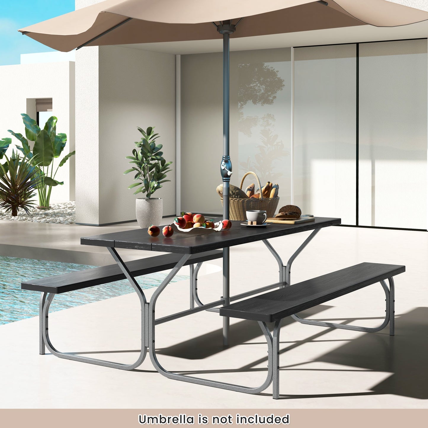 6 Feet Picnic Table Bench Set with HDPE Tabletop for 8 Person-Gray