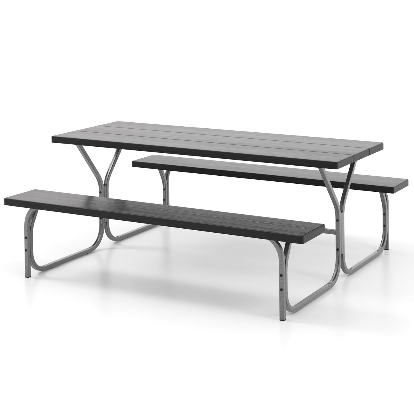 6 Feet Picnic Table Bench Set with HDPE Tabletop for 8 Person-Gray