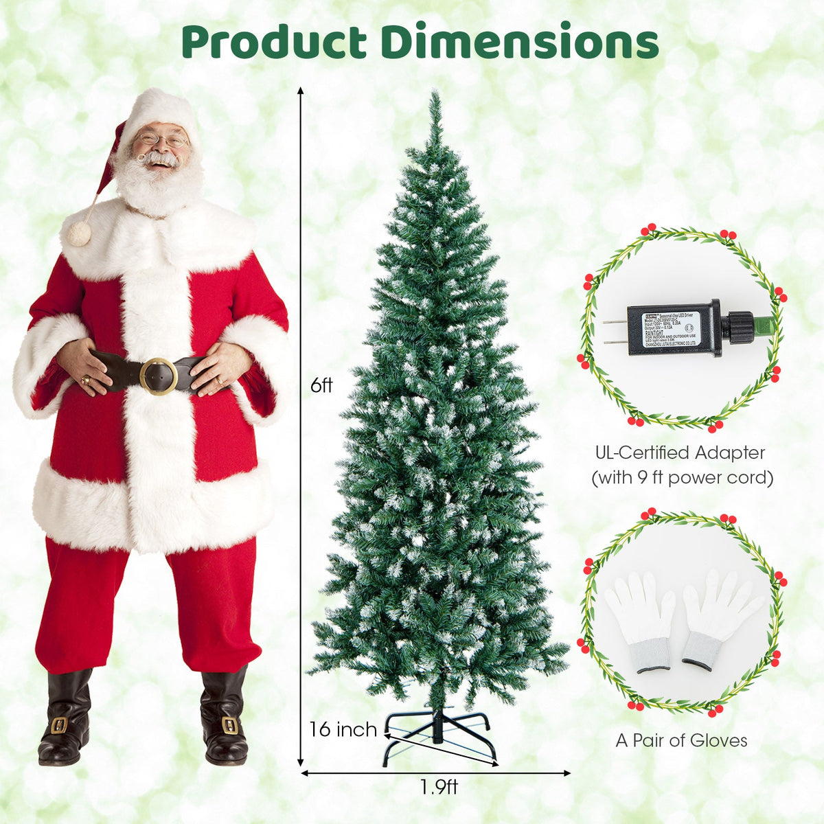 6 Feet Pre-Lit Artificial Christmas Tree with 618 Snowy Branch Tips