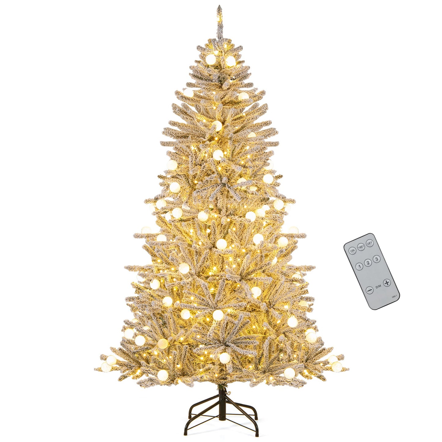 6 Feet Snow-flocked Artificial Christmas Tree Pre-lit Hinged with 81 Sphere Lights and Remote