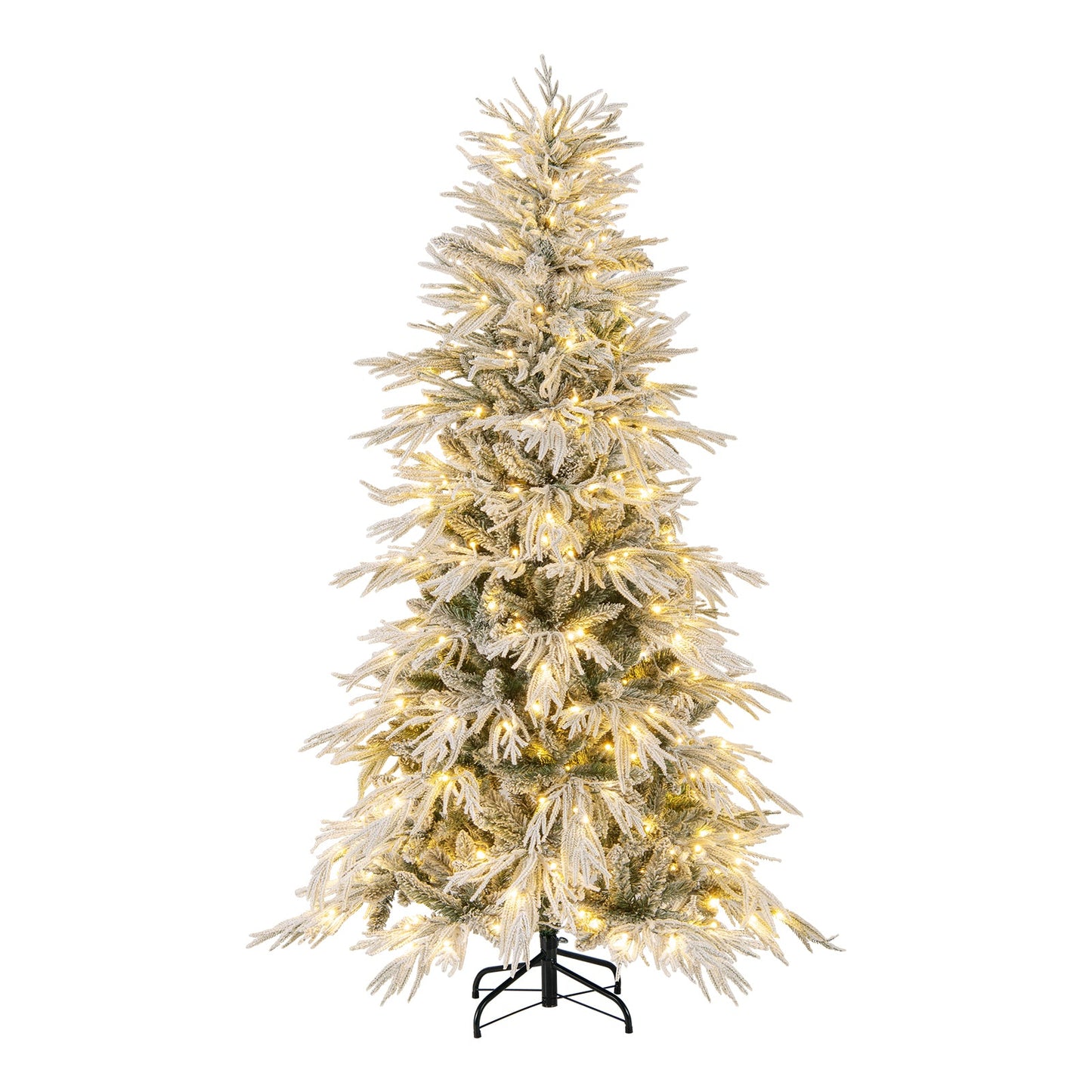 7 Feet Snow-flocked Artificial Christmas Tree Pre-lit Hinged Xmas Tree with Warm White LED Lights