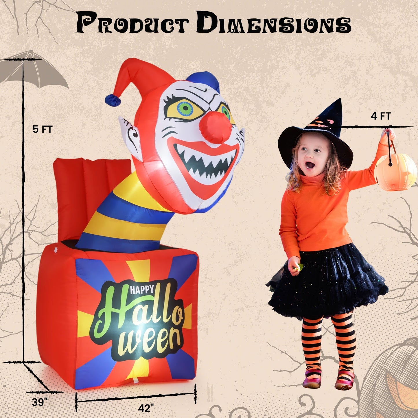 6 Ft Halloween Inflatable Clown with LED Lights for Indoor Outdoor Porch