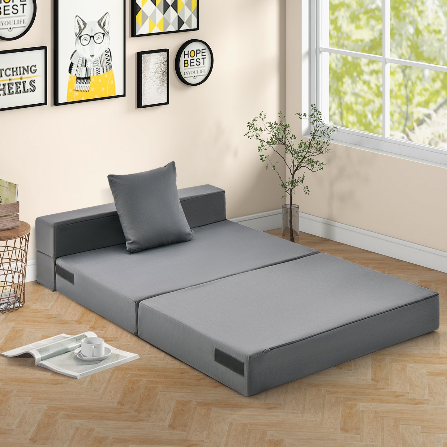 6-Inch Tri-Fold Sofa Bed with Pillow - Convertible Mattress