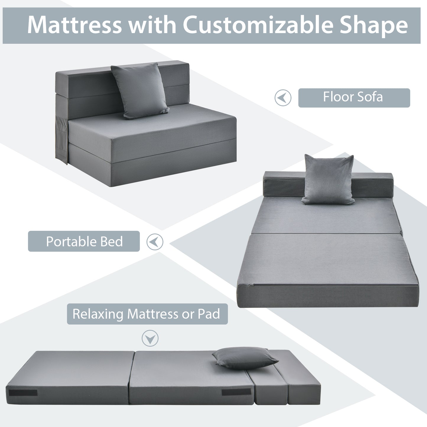 6-Inch Tri-Fold Sofa Bed with Pillow - Convertible Mattress