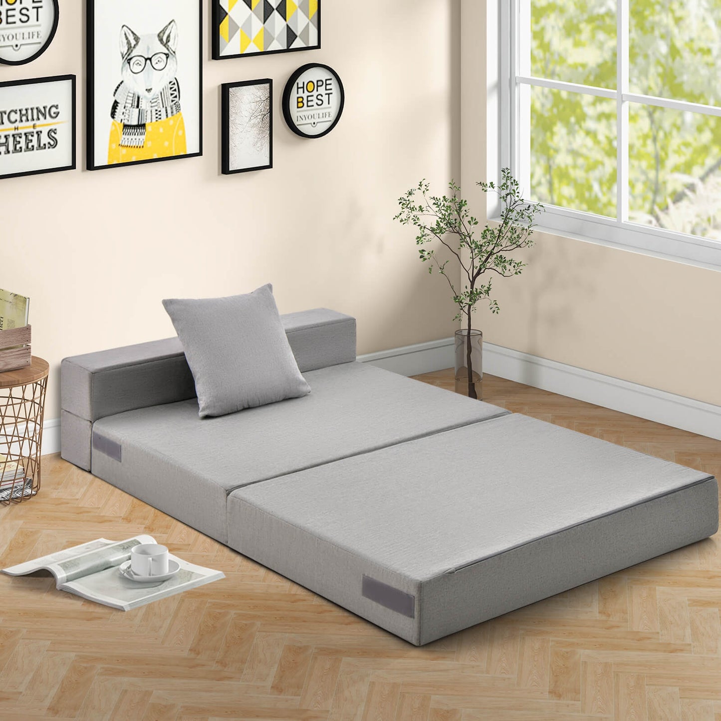 6-Inch Tri-Fold Sofa Bed with Pillow - Convertible Mattress