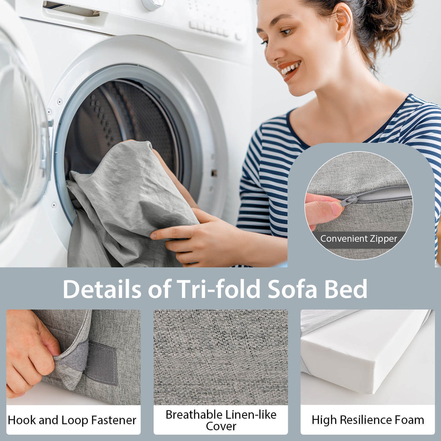6-Inch Tri-Fold Sofa Bed with Pillow - Convertible Mattress