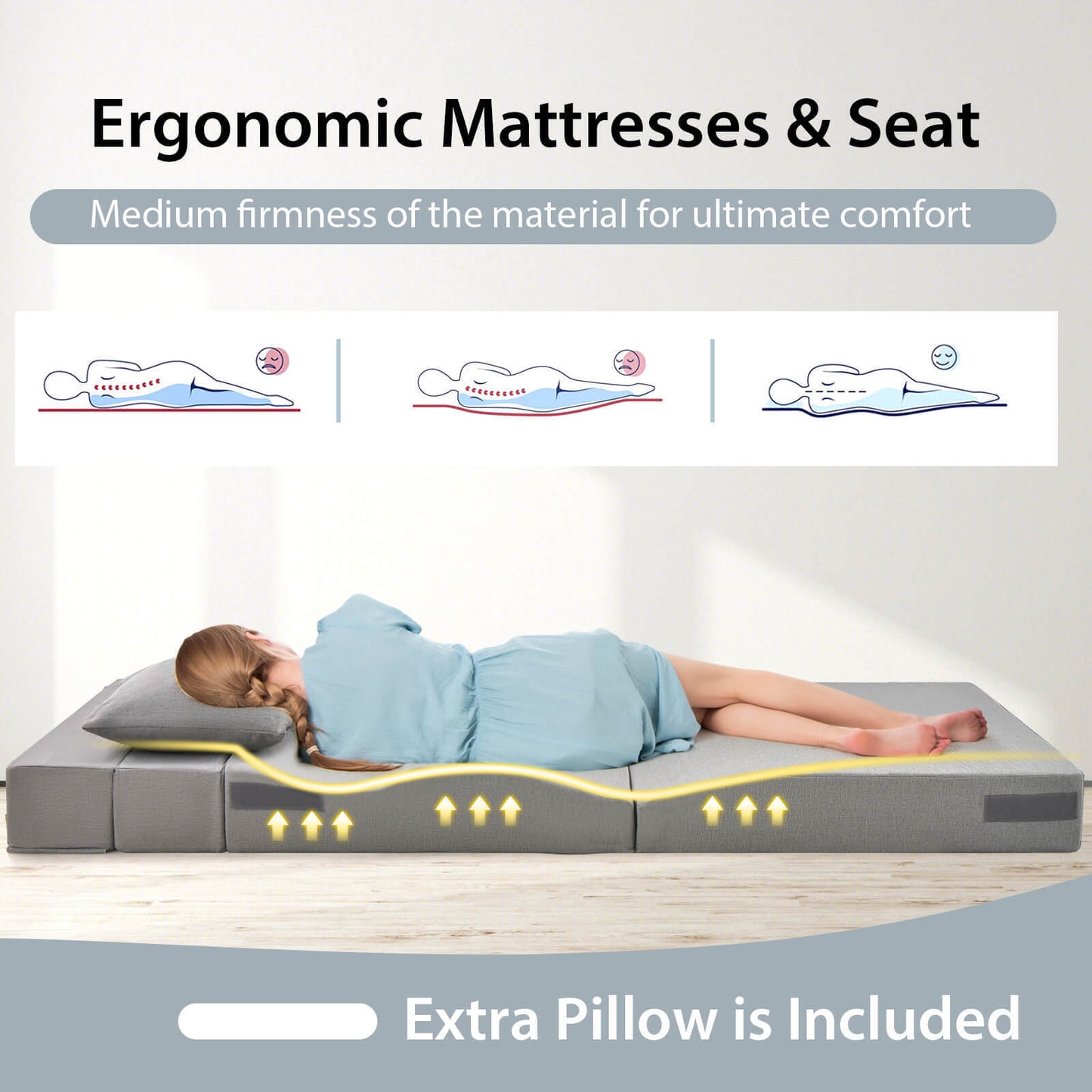 6-Inch Tri-Fold Sofa Bed with Pillow - Convertible Mattress