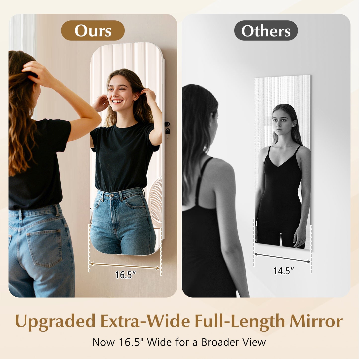 Wall Mounted Jewelry Cabinet with LED Mirror - White