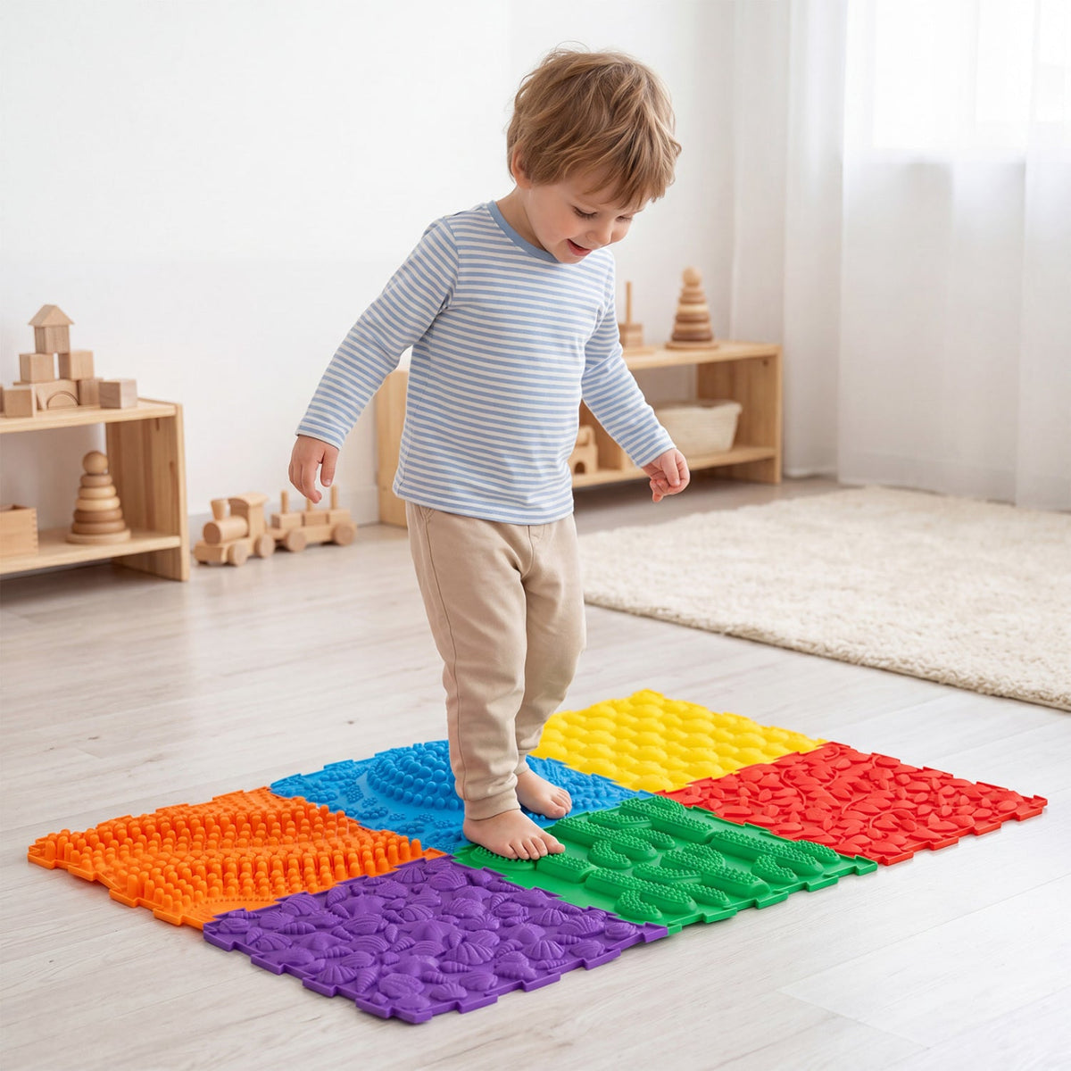 Interlocking Sensory Mats 6-Piece Set with Textured Surfaces