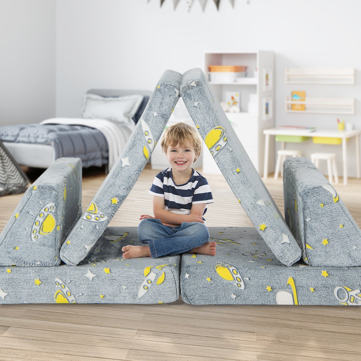 Kids Modular Play Couch 6-Piece Set with Glow-in-Dark Feature