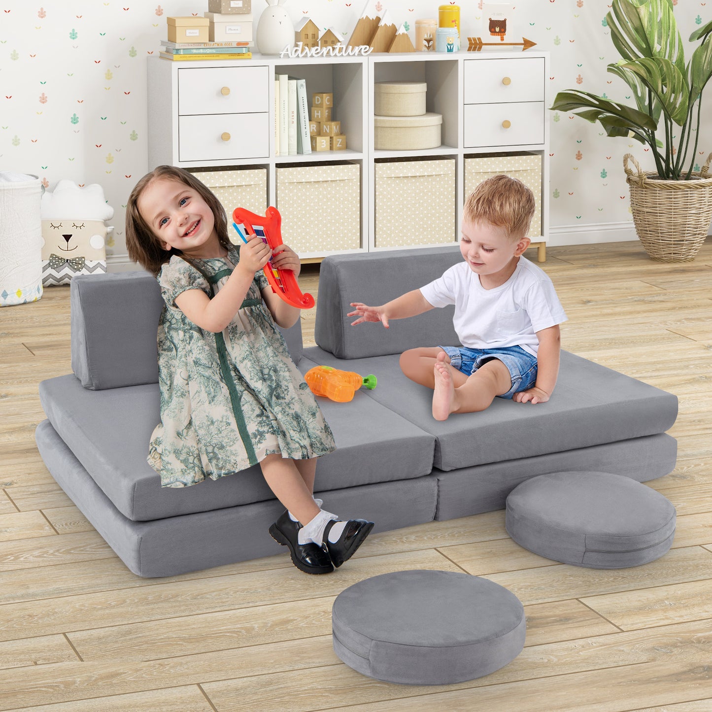 Modular Kids Play Couch Set 6-Piece with Washable Covers