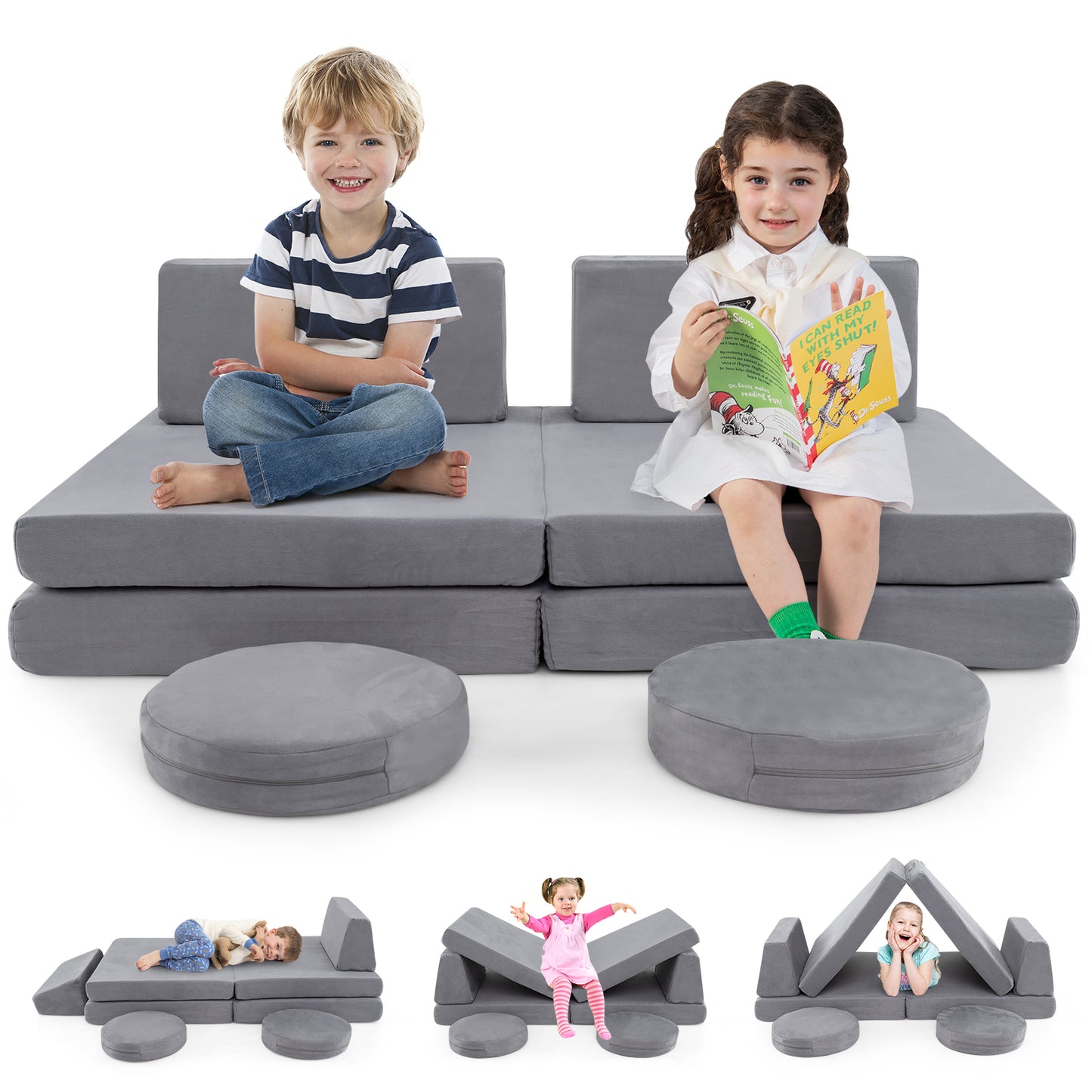 Modular Kids Play Couch Set 6-Piece with Washable Covers
