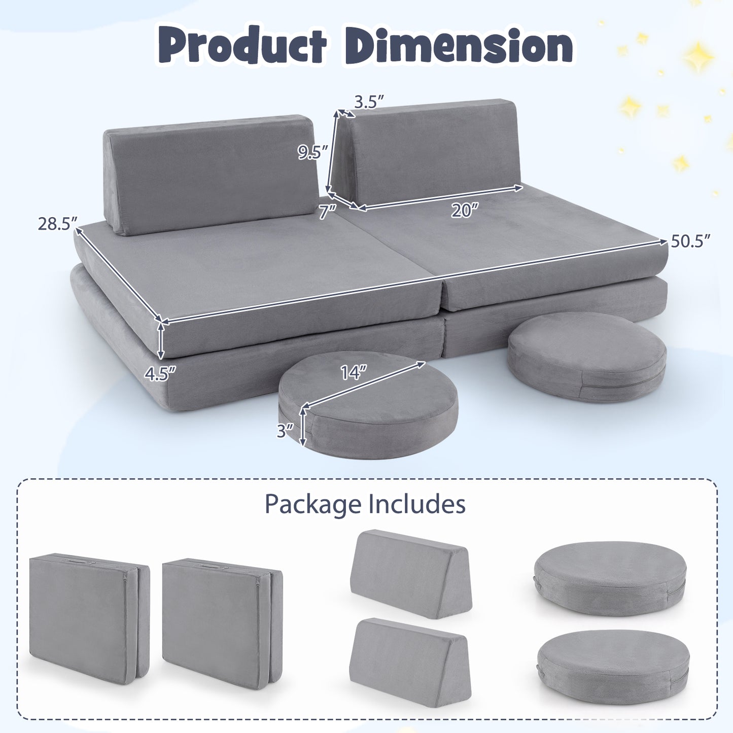 Modular Kids Play Couch Set 6-Piece with Washable Covers