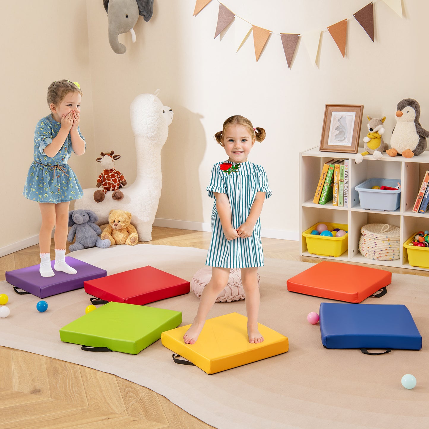 Square Floor Cushions Set of 6 - 16 Inch Soft Multicolor