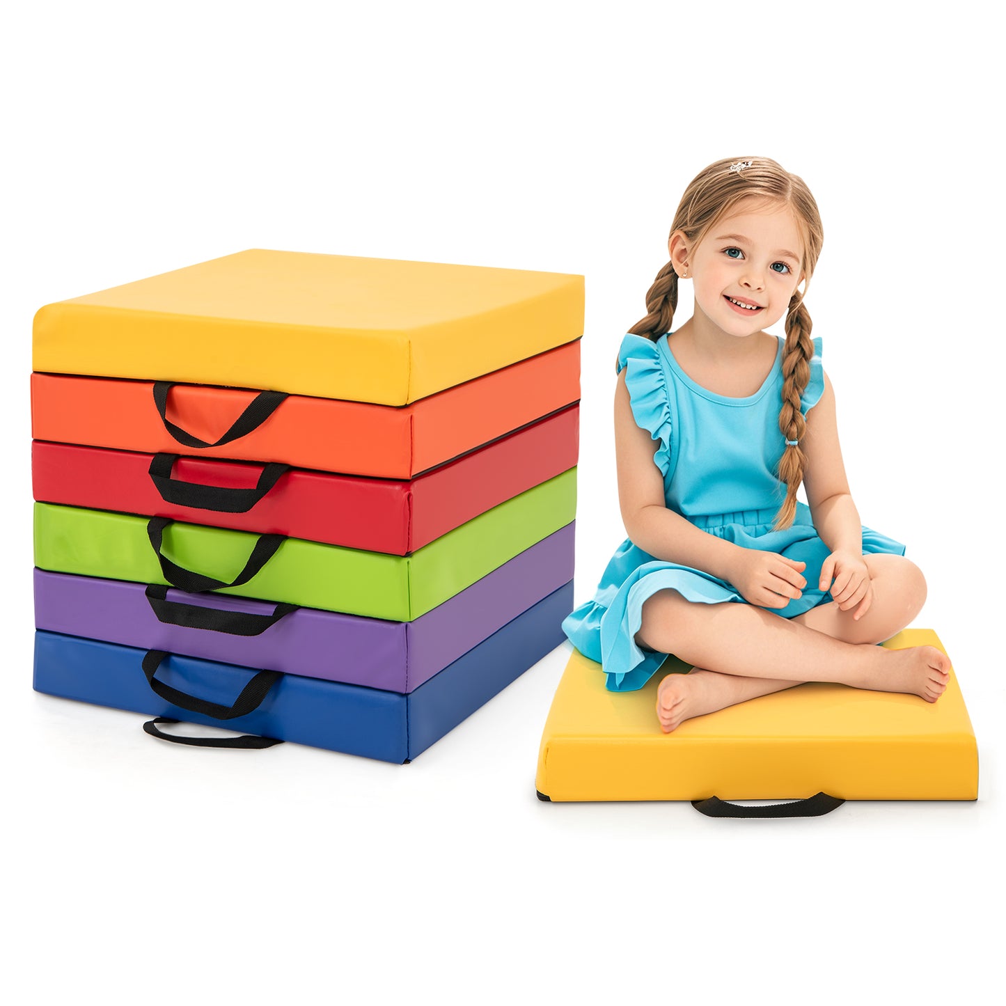 Square Floor Cushions Set of 6 - 16 Inch Soft Multicolor