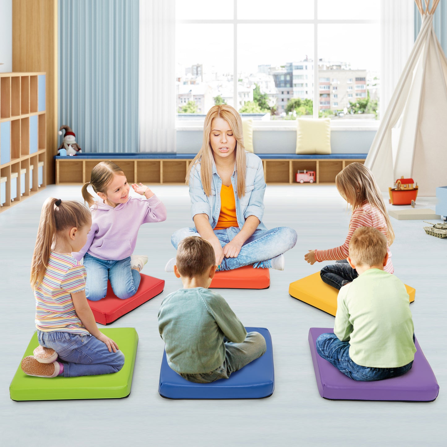 Square Floor Cushions Set of 6 - 16 Inch Soft Multicolor