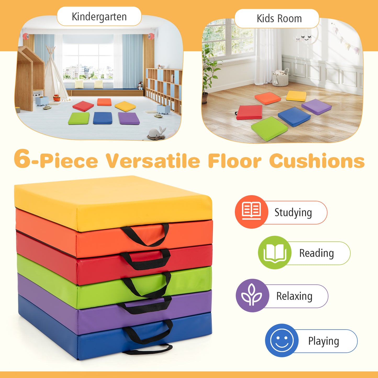 Square Floor Cushions Set of 6 - 16 Inch Soft Multicolor