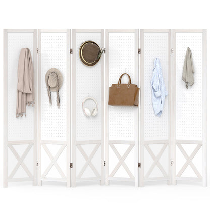 6-Panel Pegboard Room Divider 67 Inches Tall Foldable Privacy Screen