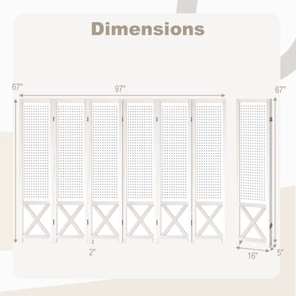 6-Panel Pegboard Room Divider 67 Inches Tall Foldable Privacy Screen