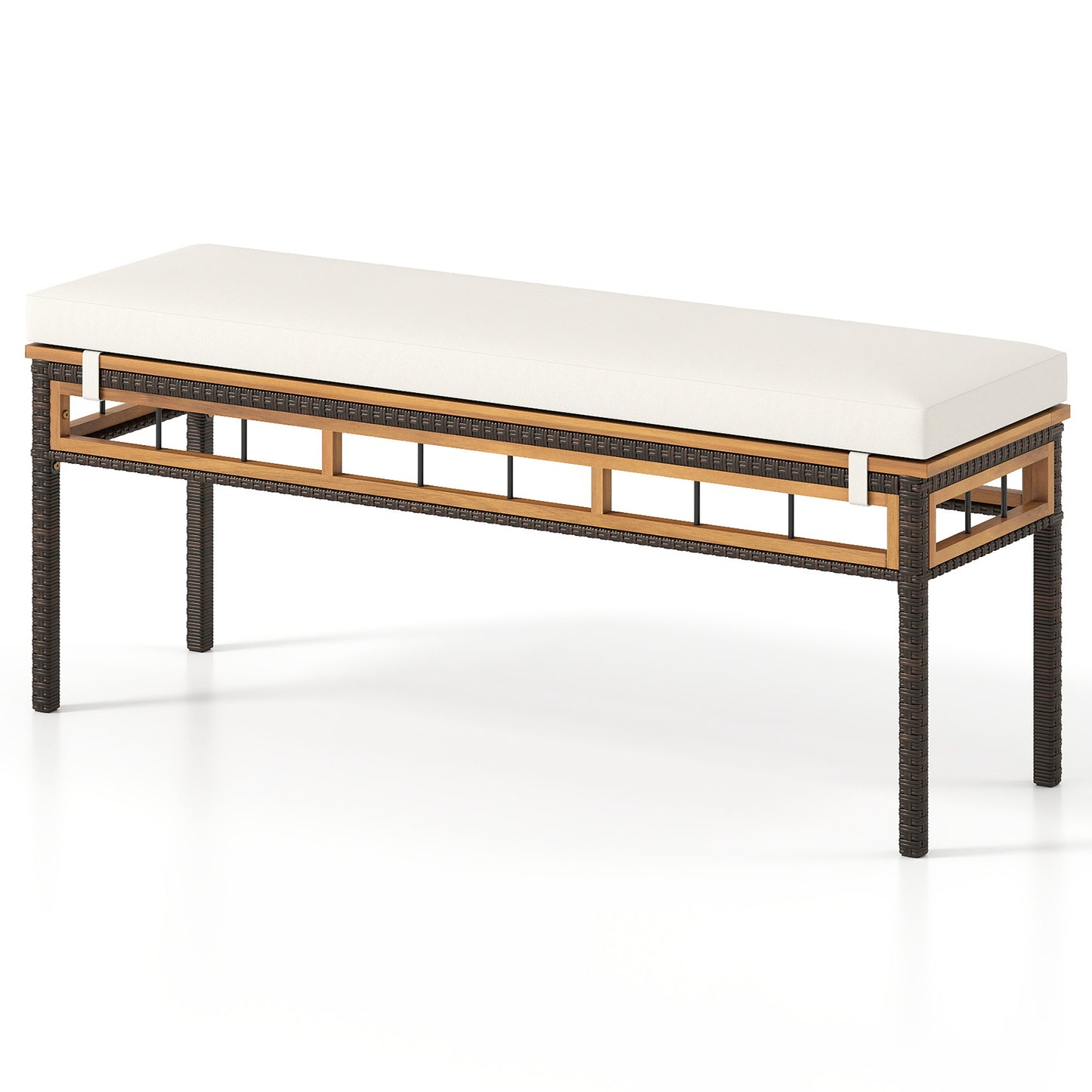 48-Inch Wicker Patio Bench with Acacia Wood Seat for 2 People