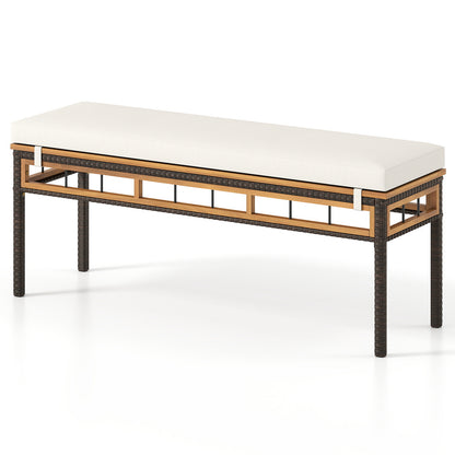 48-Inch Wicker Patio Bench with Acacia Wood Seat for 2 People