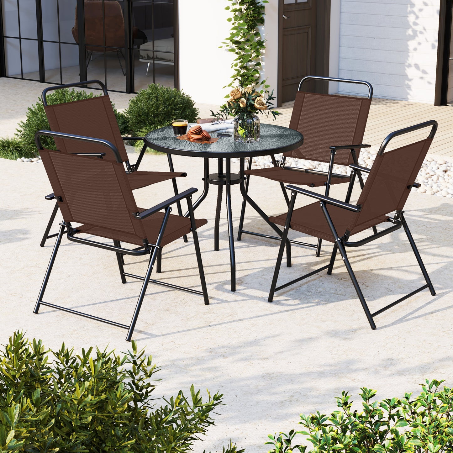 6-Piece Patio Dining Set with Umbrella and Folding Chairs