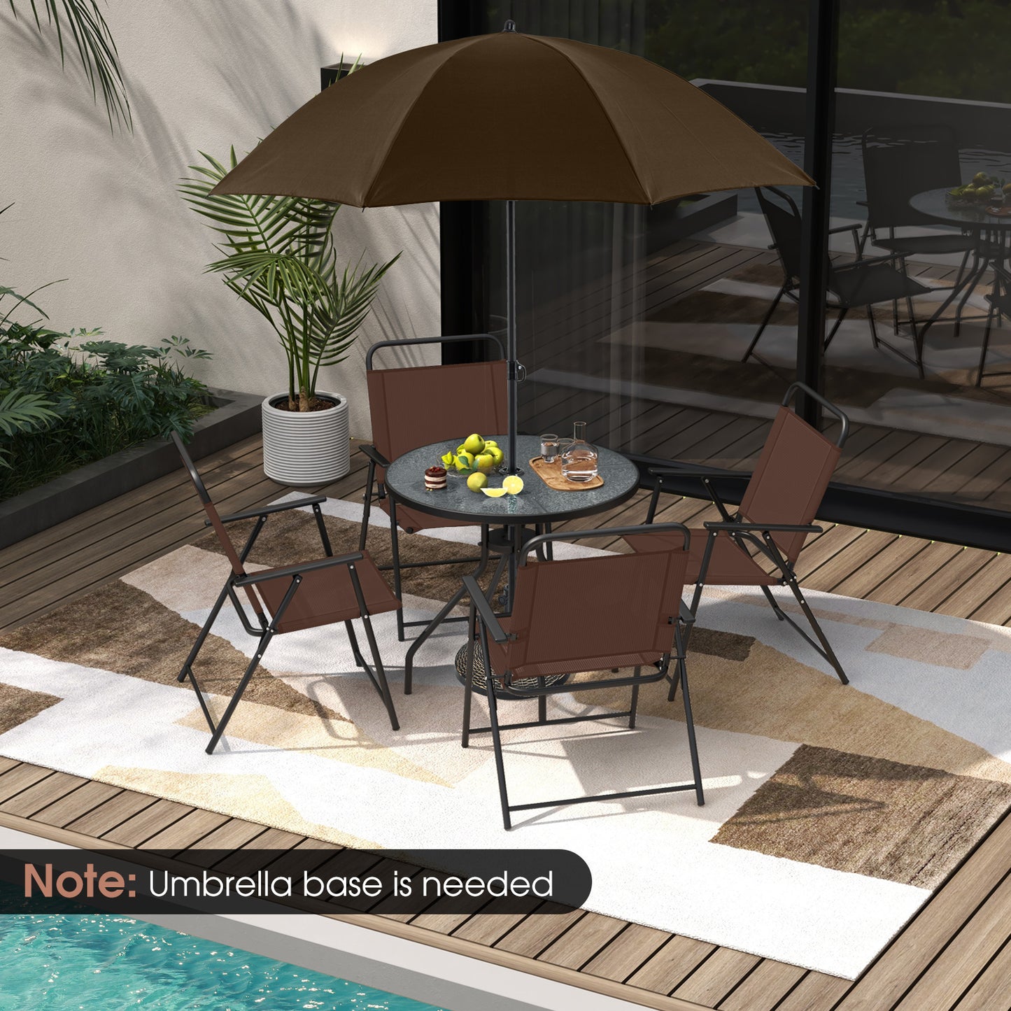 6-Piece Patio Dining Set with Umbrella and Folding Chairs