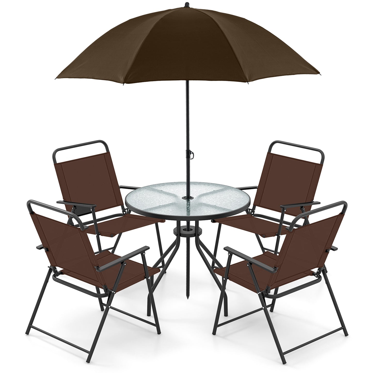 6-Piece Patio Dining Set with Umbrella and Folding Chairs
