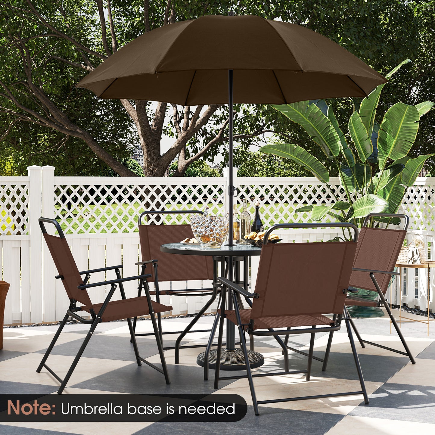6-Piece Patio Dining Set with Umbrella and Folding Chairs