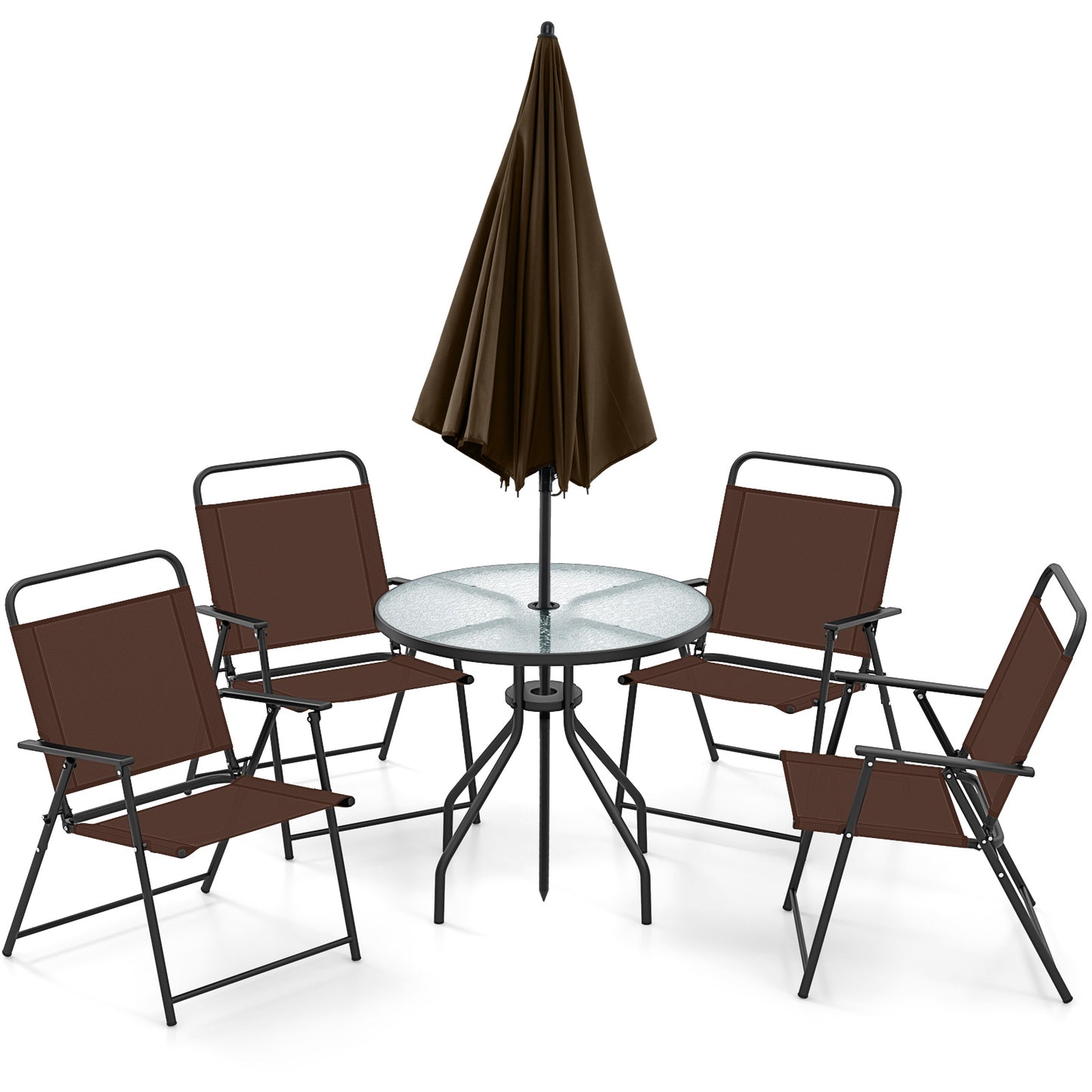 6-Piece Patio Dining Set with Umbrella and Folding Chairs