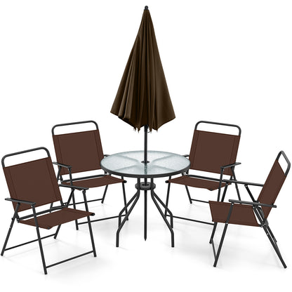 6-Piece Patio Dining Set with Umbrella and Folding Chairs