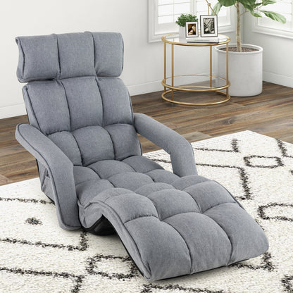 6-Position Adjustable Floor Chair with Armrests and Footrest