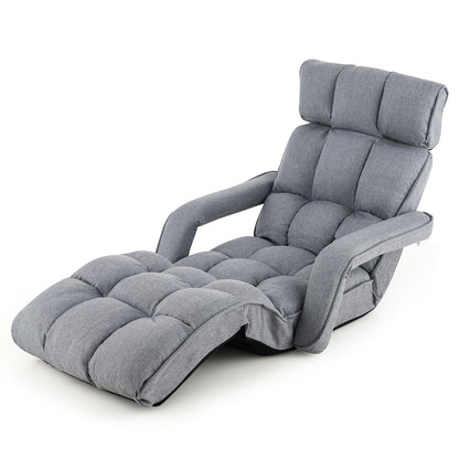 6-Position Adjustable Floor Chair with Armrests and Footrest