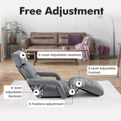 6-Position Adjustable Floor Chair with Armrests and Footrest