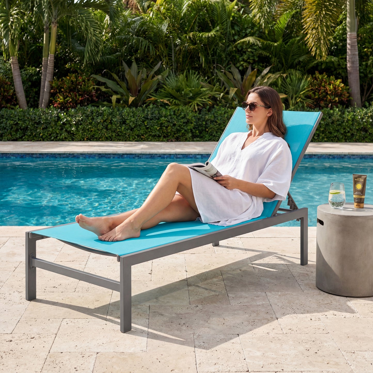 6-Position Adjustable Chaise Lounge Chair with Aluminum Frame