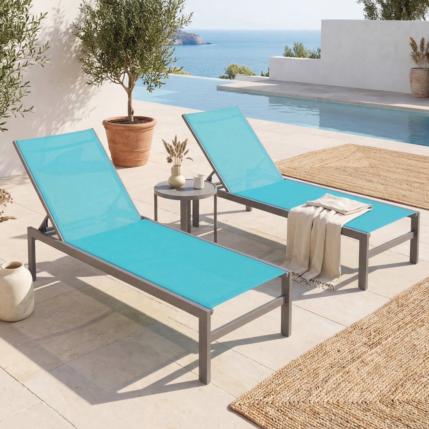 6-Position Adjustable Chaise Lounge Chair with Aluminum Frame