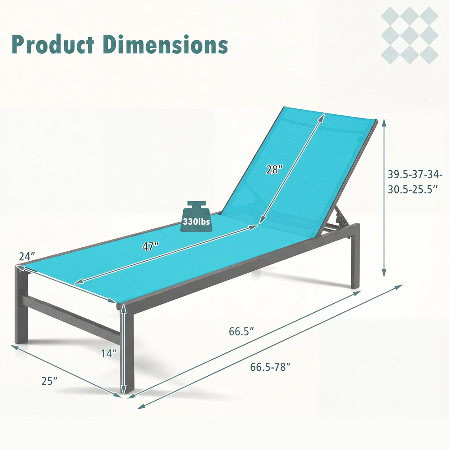 6-Position Adjustable Chaise Lounge Chair with Aluminum Frame