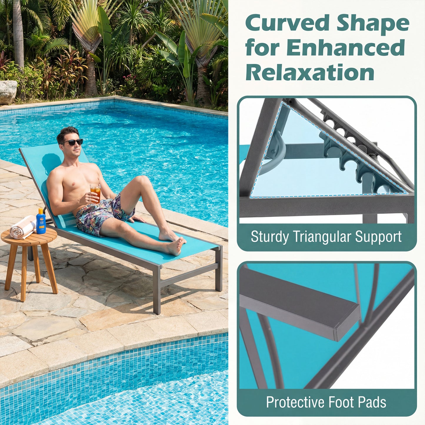 6-Position Adjustable Chaise Lounge Chair with Aluminum Frame