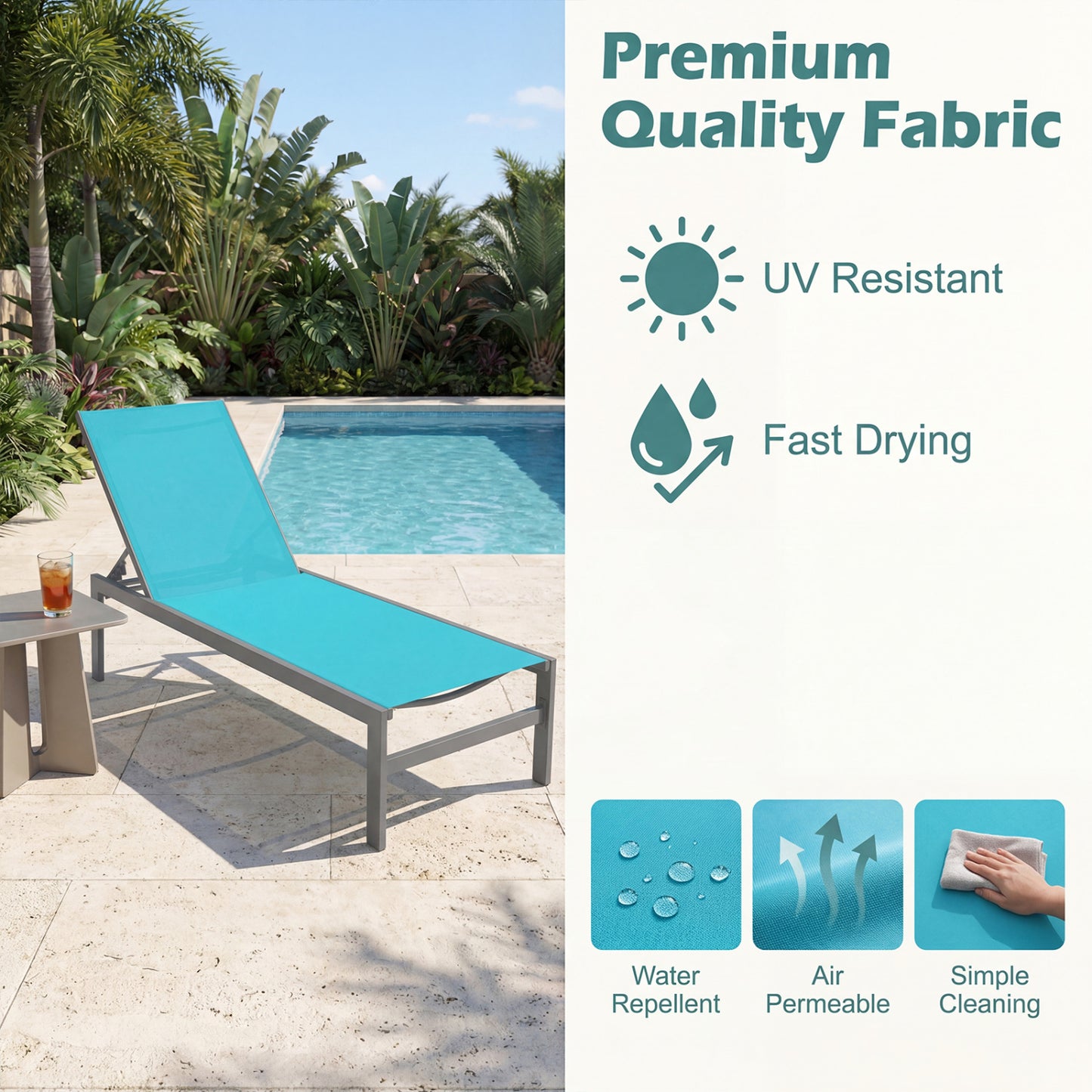 6-Position Adjustable Chaise Lounge Chair with Aluminum Frame