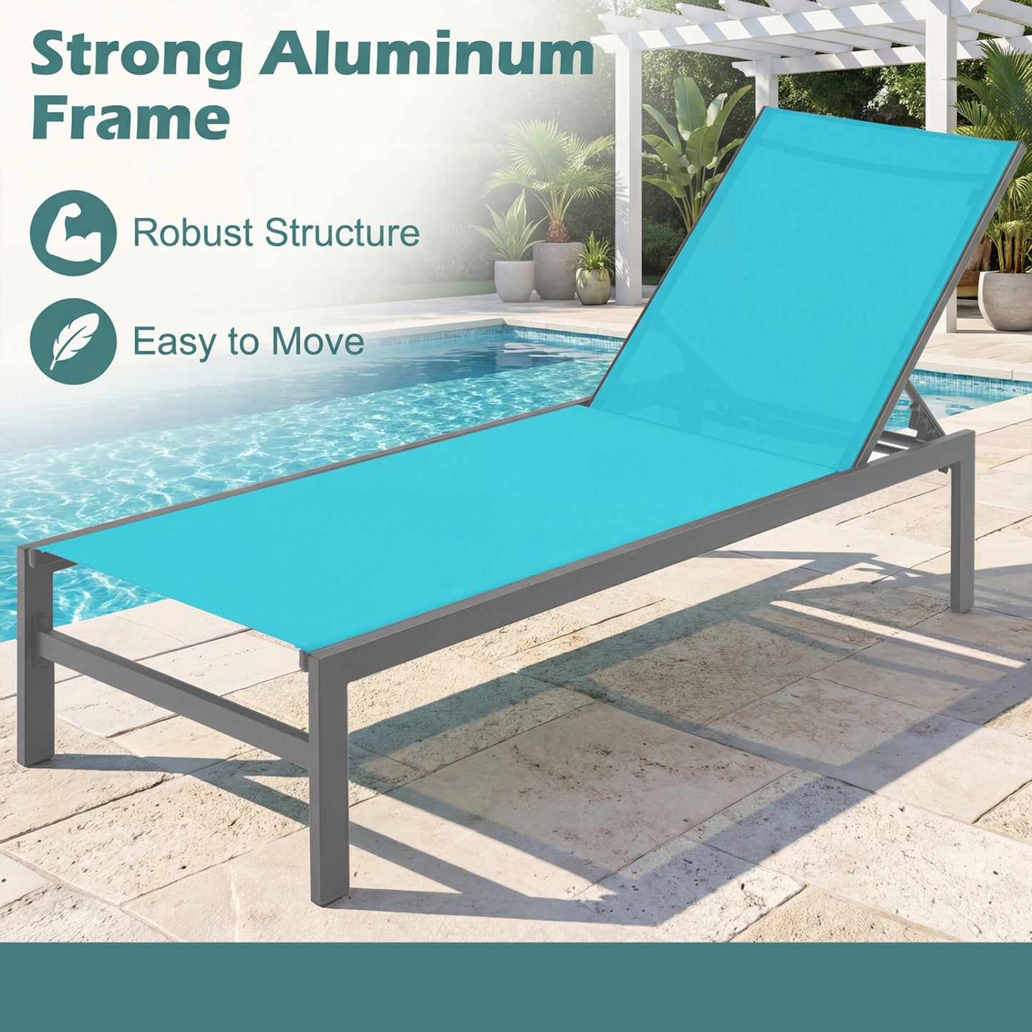 6-Position Adjustable Chaise Lounge Chair with Aluminum Frame