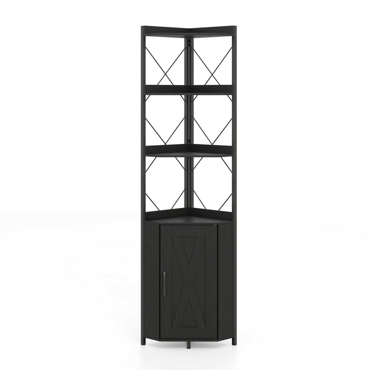 6-Tier Corner Bookshelf with Cabinet 71" Tall Metal Frame