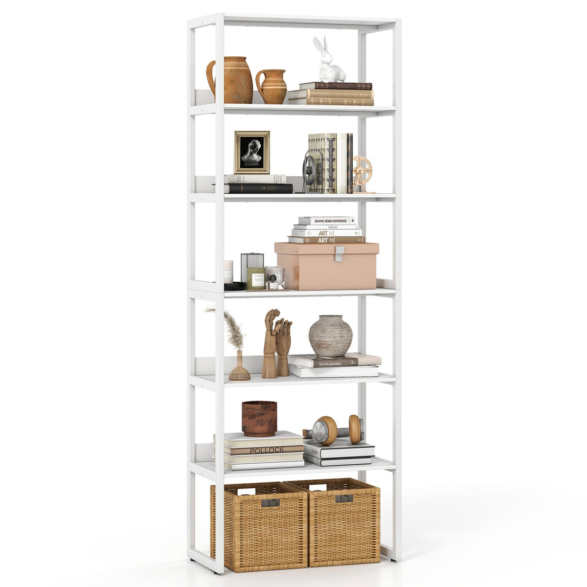 6-Tier Bookshelf with Metal Frame and Anti-Tipping Kits